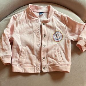 Pink Kids Bomber Jacket with Smiley Patch